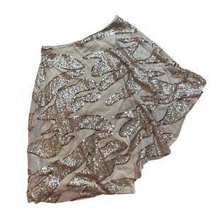 Bebe y2k gold one shoulder sequin sheer flutter sleeve top SIZE M